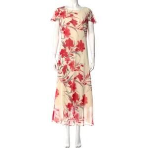 Mary McFadden Collection Vintage Floral Maxi | Size 10 | Cream + Red